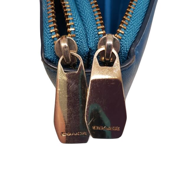 Coach Womens Accordion Zip Wallet Teal Blue Leather Wallet - Picture 11 of 16